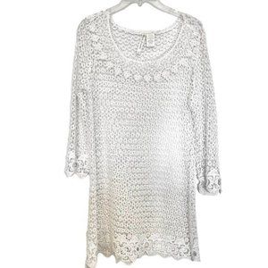 Simply Irresistible Vintage Crochet Top Swimsuit Cover Up White Dress Womens M
